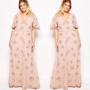 NWT ASOS Curve Flutter Sleeve Lurex Maxi Dress 14